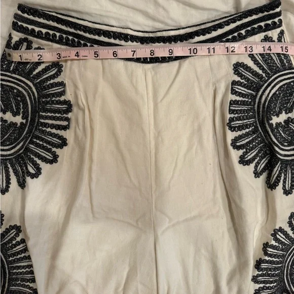 Anthropologie Embroidered Chic Cream and Black Floral Wide Leg Pants - Picture 10 of 12